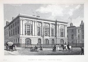 Trinity House, Tower Hill, "Lontoo ja sen ympäristö 1800-luvulla" -pubista. Jones und Co., 1827-1829 tekijältä Thomas Hosmer Shepherd
