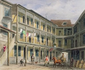 Näkymä Blue Boar Innin pihalle, nro 30 Aldgate, n. 1850 tekijältä Thomas Hosmer Shepherd