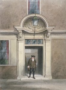Näkymä tohtori Johnsonin ovesta ja portaista, Inner Temple Lane, Lontoon kaupunki, 1855. tekijältä Thomas Hosmer Shepherd