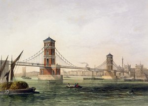 Näkymä Hungerford Bridgelle idästä, kaiverrus Jean Jacottet (1806-c.43) 1854 tekijältä Thomas Hosmer Shepherd