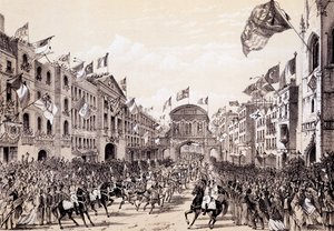 Napoleon III:n ja keisarinna Eugenien vierailu kaupungissa 19. huhtikuuta 1855 tekijältä Thomas Hosmer Shepherd