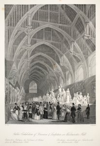 Westminster Hall, "London Interiors with their Costumes and Ceremonies" -pubista. Joseph Mead, Lontoo, n.1843 (teräskaiverrus) tekijältä Thomas Hosmer Shepherd