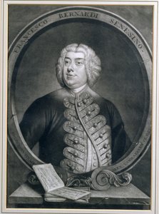 Muotokuva Francesco Bernardi Senesinosta, siennesiläisestä kastraatosta, kaiverrus Alexander van Haecken (1701-58), 1735 tekijältä Thomas Hudson