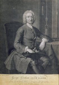 George Grahamin (1673-1751) kelloseppä muotokuva, kaiverrus John Faber (1684-1756) tekijältä Thomas Hudson