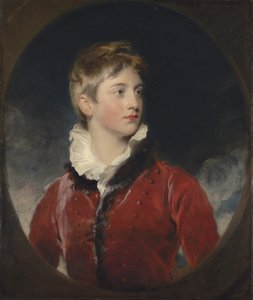 Frederick William Stewartin muotokuva, Londonderryn 4. markiisi, K.P., M.P. (1805-1872), kun poika, puolipitkä, punaisessa takkissa, teeskennellyssä soikeassa (öljy kankaalle) tekijältä Thomas Lawrence