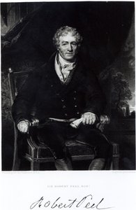 Sir Robert Peelin (1788-1850) muotokuva, kaiverrus H, Robinson (kaiverrus) (bw kuva) tekijältä Thomas Lawrence