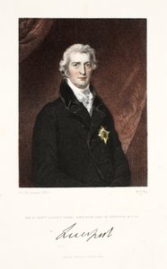 Oikea Robert Banks Jenkinson, Earl of Liverpool, K.G. und C., pub. 1830 (käsinvärinen kaiverrus) tekijältä Thomas Lawrence