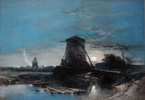 Kuutamoinen hollantilainen maisema tekijältä Thomas Leeson the Elder Rowbotham