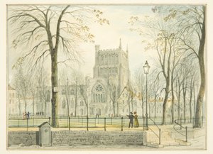Bristolin katedraali ja College Green (akvarelli paperille) tekijältä Thomas Leeson the Elder Rowbotham