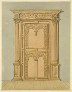 Carved Oak Doorway, 6 Redcliffe Street (akvarelli paperille) tekijältä Thomas Leeson the Elder Rowbotham