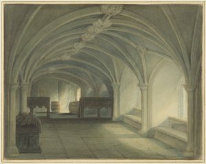 Johanneksen kirkon krypta, joka näyttää länteen (akvarelli paperille) tekijältä Thomas Leeson the Elder Rowbotham