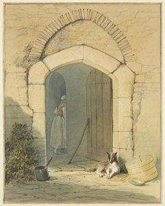 Maalaistalon sisäänkäynti tekijältä Thomas Leeson the Elder Rowbotham