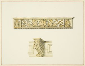 Frieze in 15 Broad Street ja Bracket talossa Guildhallin vieressä (akvarelli paperille)