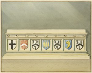 Heraldiset laakerit Walter Framptonin haudalla Pyhän Johanneksen kirkossa (akvarelli paperille) tekijältä Thomas Leeson the Elder Rowbotham