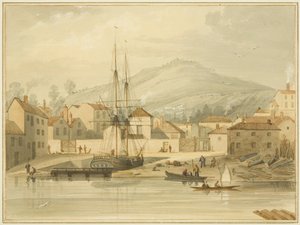 Limekiln Dock, Hotwell Road, priki "Eolus" ja Brandon Hill takana tekijältä Thomas Leeson the Elder Rowbotham