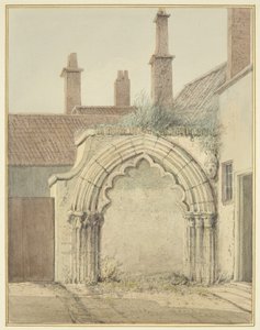 Vanha portti Prebendalin taloon Cloisters of Bristol Cathedralista (akvarelli paperille) tekijältä Thomas Leeson the Elder Rowbotham