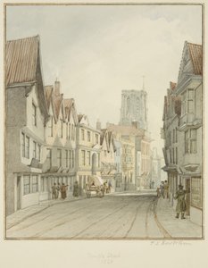 Temple Street, jossa näkyy temppelikirkon torni (akvarelli paperille)