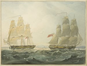 West Indianman "Union" ja "Ann" tulossa Bristol Channel -kanavalla tekijältä Thomas Leeson the Elder Rowbotham