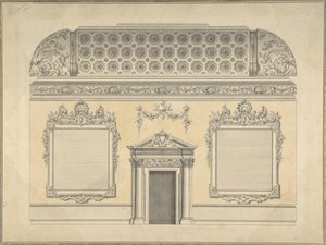 Suunnitelma rokokoohuoneen osaan, jossa kattokatto ja koristeltu korinttilais..., noin 1750. tekijältä Thomas Lightoler.
