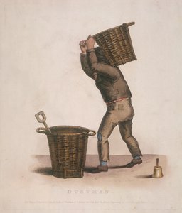 Pölymies kantamassa roskakoria selässään, 1820