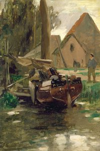 Pieni satama veneellä (öljy paperille asetettu alukseen) tekijältä Thomas Ludwig Herbst