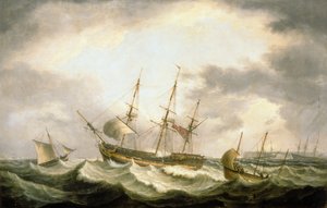 Three Master adrift in the Downs with help at Hand (öljy kankaalle) tekijältä Thomas Luny