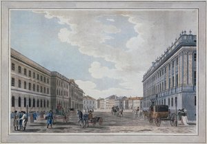 Näkymä Millionnaya-kadulle ja Marmoripalatsille Marsin kentän läpi, 1790 tekijältä Thomas Malton the Elder
