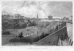 St Jamesin hautausmaa, Liverpool, katsoen pohjoiseen, 1800-luku. tekijältä Thomas Mann Baynes
