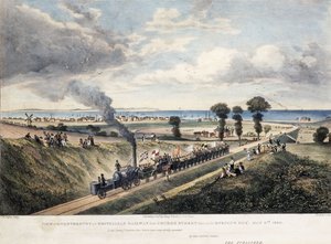 Näkymä Canterburyn ja Whitstablen rautatielle Church Streetiltä, otettu avauspäivänä, 3. toukokuuta 1830, n. 1830