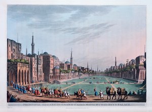Pääaukio Grand Kairossa, jossa on Murad Beysin palatsi, 1801 tekijältä Thomas Milton