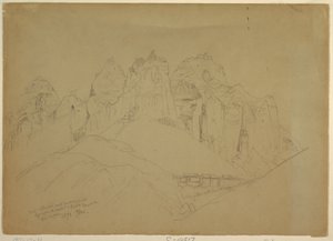 Piirros, Rio Virgin -joki ja suuret kalliomuodostelmat, 1873 tekijältä Thomas Moran