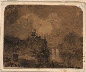 Piirros, jokikohtaus, Grand Canyon, Colorado, 1870 tekijältä Thomas Moran