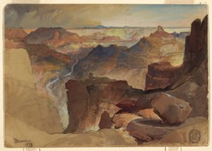 Piirros, Näkymä Powellin tasangolta, Grand Canyon, Colorado, 1873. tekijältä Thomas Moran