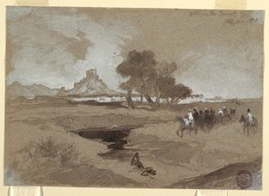 Piirros, Vesilähde aavikolla, Utah, 1873 tekijältä Thomas Moran