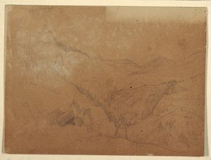 Piirros, Yellowstone, Tower Fallsin yläpuolella, 1871 tekijältä Thomas Moran