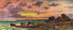 Myrskyinen auringonlasku, rannikko lähellä St Johnia, New Brunswick (värilitografiassa)