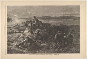 Yöpartio lounaassa – etuvartioaseman yllätys ja kapinallisten tutkimus..., 4. huhtikuuta 1863. tekijältä Thomas Nast
