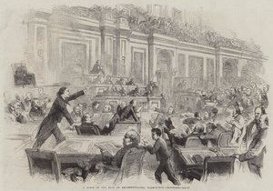 Kohtaus Washingtonin edustajien salissa tekijältä Thomas Nast