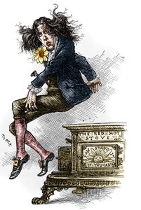 Oscar Wilden (1854-1900) sarjakuva, pukeutunut dandyyn, tehty hänen matkallaan Yhdysvaltoihin vuonna 1882. Thomas Nastin (1840-1902) piirros "" Harper