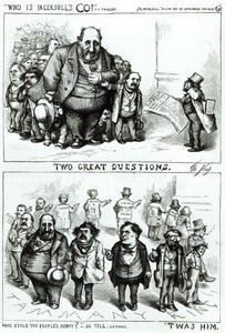 Sarjakuvat, joissa esiintyvät William Marcy "Boss" Tweed, James Ingersoll ja George Miller Harper