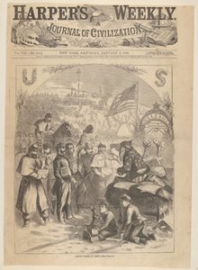 Joulupukki leirillä Harpers Weeklystä, 3. tammikuuta 1863.