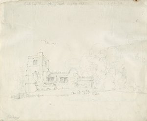 Arley Church: lyijykynäpiirros, 4. syyskuuta 1837 tekijältä Thomas Peploe Wood