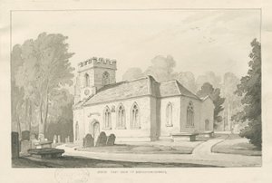 Barlaston Church: kynä- ja pesupiirustus, 1838 tekijältä Thomas Peploe Wood