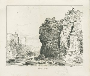 Dovedale - maisema: kynä- ja mustepiirustus tekijältä Thomas Peploe Wood