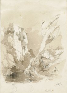 Dovedale - maisema: kynä- ja pesupiirustus, nd [1817-1845] (piirustus) tekijältä Thomas Peploe Wood