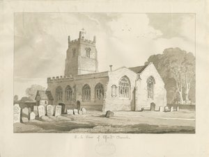 Elford Church: seepiapiirustus, 1837 tekijältä Thomas Peploe Wood