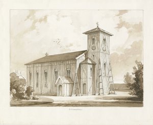 Ettingshallin kirkko: seepiapesupiirros, 1841 tekijältä Thomas Peploe Wood