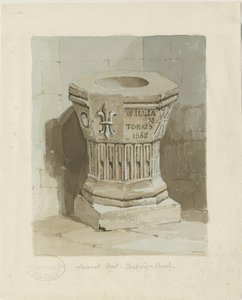 Fontti Penkridge kirkossa: akvarellimaalaus, ndc 1836] (maalaus) tekijältä Thomas Peploe Wood