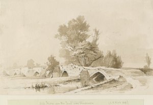 Handsacre - Old High Bridge: seepiapiirros, 1839 tekijältä Thomas Peploe Wood