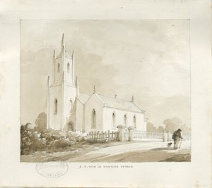 Hanford Church: lyijykynä- ja pesupiirustus, nd [?1838] (piirustus) tekijältä Thomas Peploe Wood
